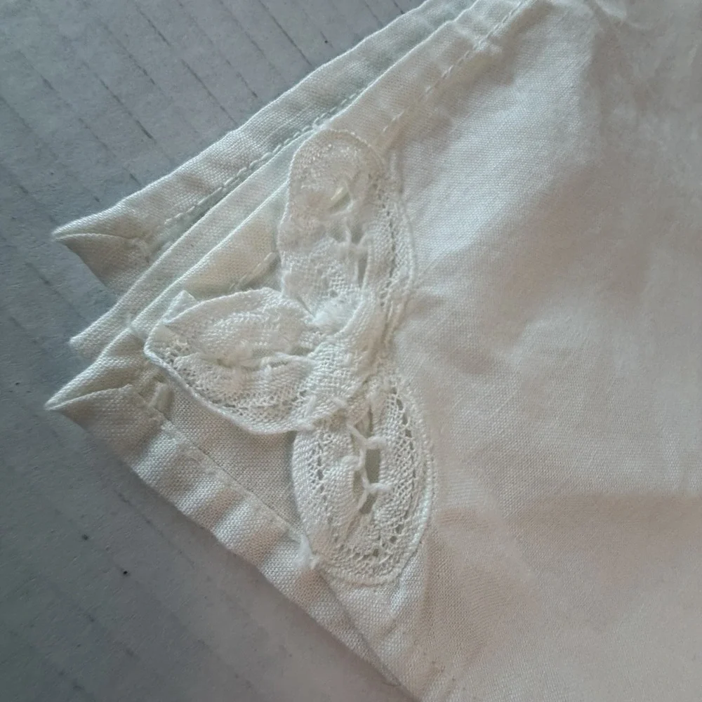 Battenburg Lace Corner Dinner Napkins Set 4 White Cotton Cottagecore 16x16